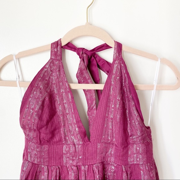 New Lulus Charlize Magenta pink metallic Striped Halter Midi Dress - Picture 8 of 8